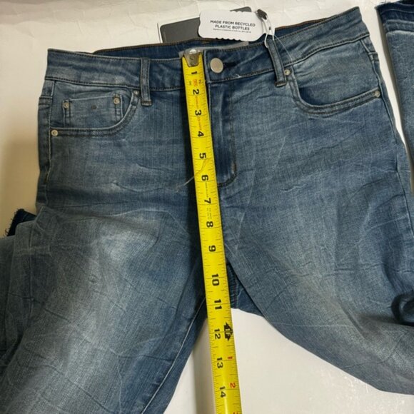 Tractr NEW High Waist Flare Side Slits Stretch Straight Raw Blue Zip Fly Retro 8 - Picture 15 of 16